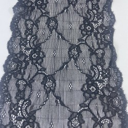 Siyah Geniş Likralı Esnek Dantel Dekoratif Süsleme-LKRDNTL-1003