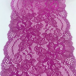 Koyu Fuşya Çiçek Desenli Geniş Likralı Esnek Dantel Dekoratif Süsleme-LKRDNTL-1016