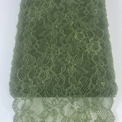 Yeşil Çiçek Desenli Geniş Likralı Esnek Dantel Dekoratif Süsleme-LKRDNTL-1017