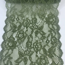 Yeşil Çiçek Desenli Geniş Likralı Esnek Dantel Dekoratif Süsleme-LKRDNTL-1017