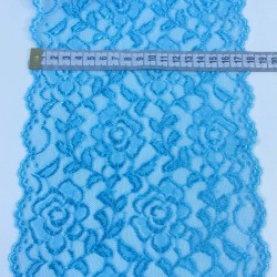 Turkuaz Çiçek Desenli Geniş Likralı Esnek Dantel Dekoratif Süsleme-LKRDNTL-1018
