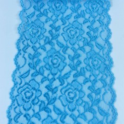 Turkuaz Çiçek Desenli Geniş Likralı Esnek Dantel Dekoratif Süsleme-LKRDNTL-1018
