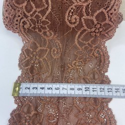 Vizon Kahve Çiçek Desenli Geniş Likralı Esnek Dantel Dekoratif Süsleme-LKRDNTL-1020