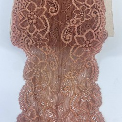 Vizon Kahve Çiçek Desenli Geniş Likralı Esnek Dantel Dekoratif Süsleme-LKRDNTL-1020