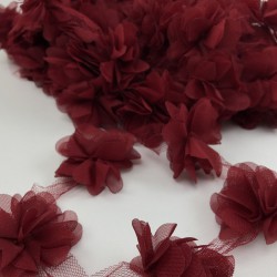 Bordo Tül Çiçek Lazer Kesim-LKT-1054