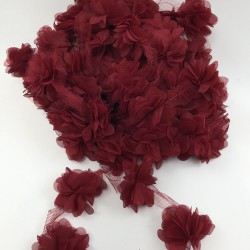 Bordo Tül Çiçek Lazer Kesim-LKT-1054