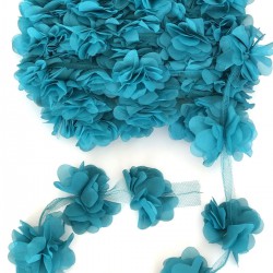 Petrol Mavi Lazer Kesim Şifon Tül Çiçek-LKT-1068
