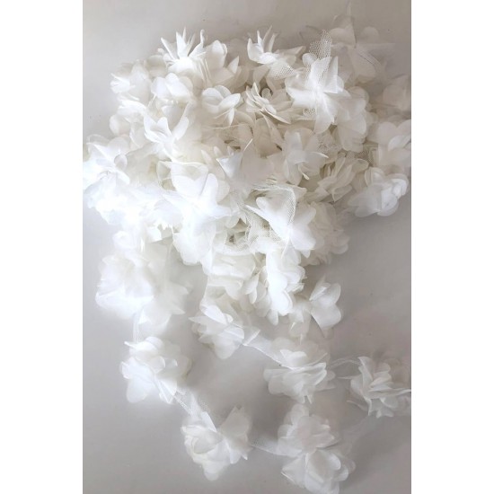 Beyaz Lazer Kesim Şifon Tül Çiçek-LKT-1079