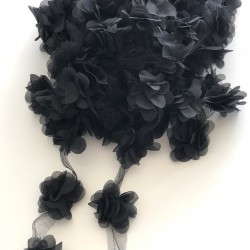 Siyah Lazer Kesim Şifon Tül Çiçek-LKT-1083