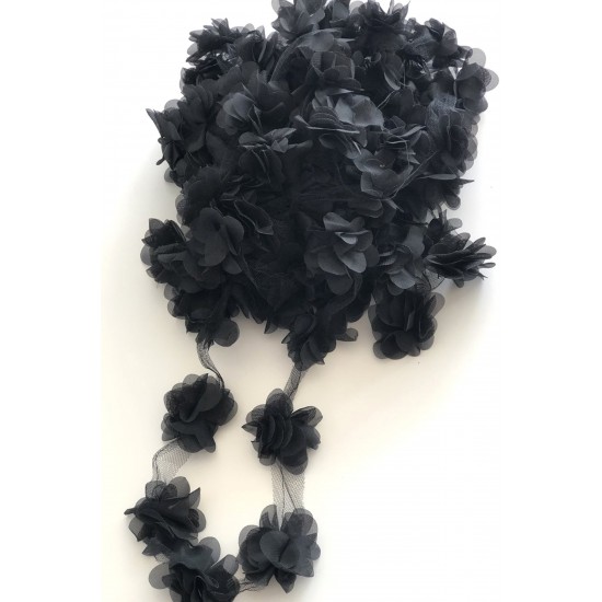 Siyah Lazer Kesim Şifon Tül Çiçek-LKT-1083