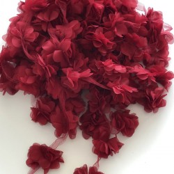 Bordo Lazer Kesim Şifon Tül Çiçek-LKT-1084