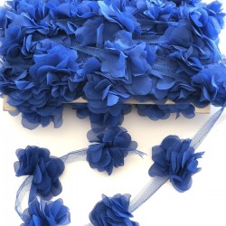 Saks Mavi Lazer Kesim Şifon Tül Çiçek-LKT-1086