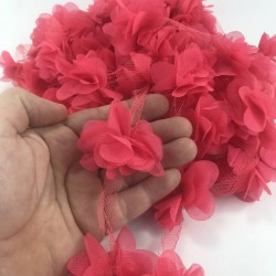 Fuşya Lazer Kesim Tül Çiçek-LKT-1089