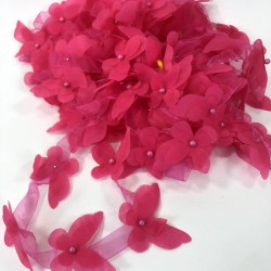 Fuşya Renk Lazer Kesim Kelebek Şerit-LKT-1097