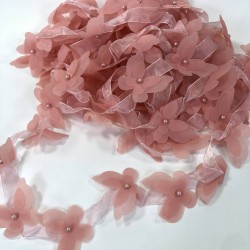 Pudra Renk Lazer Kesim Kelebek Şerit-LKT-1098