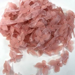 Pudra Renk Lazer Kesim Kelebek Şerit-LKT-1098