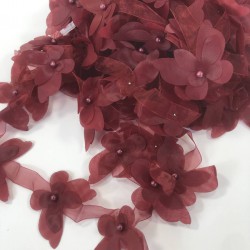 Bordo Renk Lazer Kesim Kelebek Şerit-LKT-1107