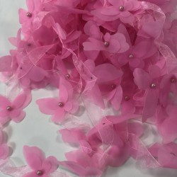 Pembe Renk Lazer Kesim Kelebek Şerit-LKT-1108