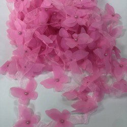 Pembe Renk Lazer Kesim Kelebek Şerit-LKT-1108