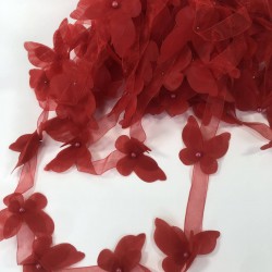 Kırmızı Renk Lazer Kesim Kelebek Şerit-LKT-1111