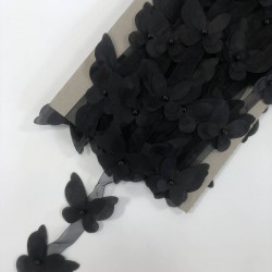 Siyah Renk Lazer Kesim Kelebek Şerit-LKT-1113