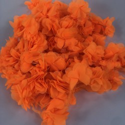 Açık Neon Turuncu Gül Lazer Kesim Çiçek 1 Metre 12-13 Adet Organze Tül Kenar Süsü Tekstil Tasarım Kumaşı Yapay Süs-LKT-1115