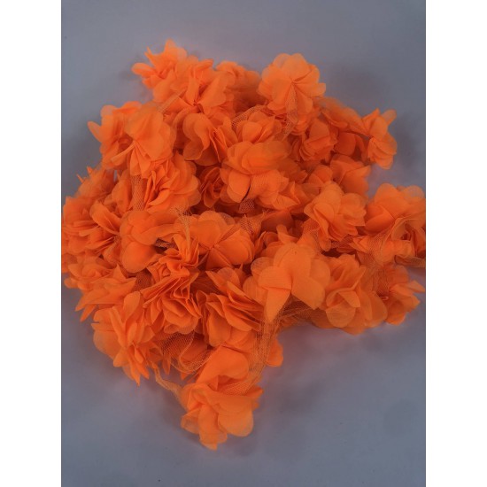 Açık Neon Turuncu Gül Lazer Kesim Çiçek 1 Metre 12-13 Adet Organze Tül Kenar Süsü Tekstil Tasarım Kumaşı Yapay Süs-LKT-1115