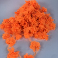 Açık Neon Turuncu Gül Lazer Kesim Çiçek 1 Metre 12-13 Adet Organze Tül Kenar Süsü Tekstil Tasarım Kumaşı Yapay Süs-LKT-1115