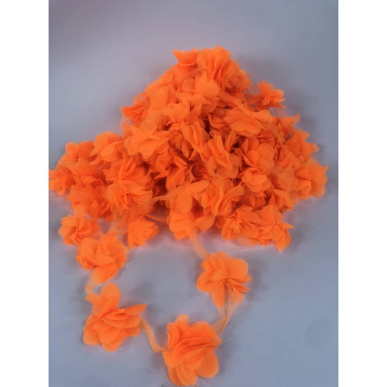 Açık Neon Turuncu Gül Lazer Kesim Çiçek 1 Metre 12-13 Adet Organze Tül Kenar Süsü Tekstil Tasarım Kumaşı Yapay Süs-LKT-1115