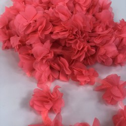 Neon Fuşya Gül Lazer Kesim Çiçek 1 Metre 12-13 Adet Organze Tül Kenar Süsü Tekstil Tasarım Kumaşı Yapay Süs-LKT-1117