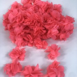 Neon Fuşya Gül Lazer Kesim Çiçek 1 Metre 12-13 Adet Organze Tül Kenar Süsü Tekstil Tasarım Kumaşı Yapay Süs-LKT-1117