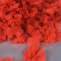 Koyu Neon Turuncu Gül Lazer Kesim Çiçek 1 Metre 12-13 Adet Organze Tül Kenar Süsü Tekstil Tasarım Kumaşı Yapay Süs-LKT-1118