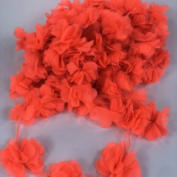 Koyu Neon Turuncu Gül Lazer Kesim Çiçek 1 Metre 12-13 Adet Organze Tül Kenar Süsü Tekstil Tasarım Kumaşı Yapay Süs-LKT-1118