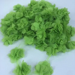 Yeşil Gül Lazer Kesim Çiçek 1 Metre 12-13 Adet Organze Tül Kenar Süsü Tekstil Tasarım Kumaşı Yapay Süs-LKT-1119