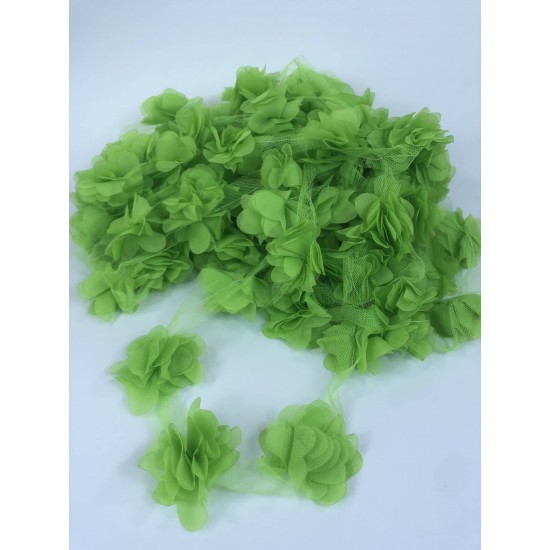 Yeşil Gül Lazer Kesim Çiçek 1 Metre 12-13 Adet Organze Tül Kenar Süsü Tekstil Tasarım Kumaşı Yapay Süs-LKT-1119