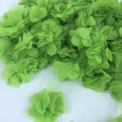 Yeşil Gül Lazer Kesim Çiçek 1 Metre 12-13 Adet Organze Tül Kenar Süsü Tekstil Tasarım Kumaşı Yapay Süs-LKT-1119