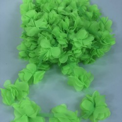 Neon Yeşil Gül Lazer Kesim Çiçek 1 Metre 12-13 Adet Organze Tül Kenar Süsü Tekstil Tasarım Kumaşı Yapay Süs-LKT-1120