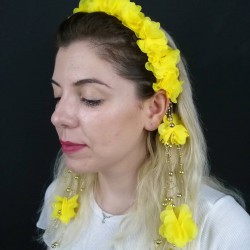 Sarı Lazer Kesim Çiçekli Taç-LKTC-1000