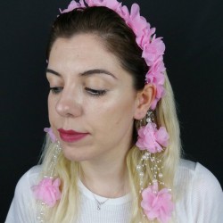 Pembe Lazer Kesim Çiçekli Taç-LKTC-1003