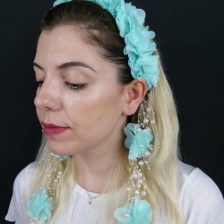 Su Yeşili Lazer Kesim Çiçekli Taç-LKTC-1004