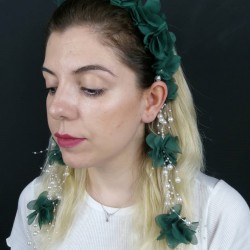 Yeşil Lazer Kesim Çiçekli Taç-LKTC-1005