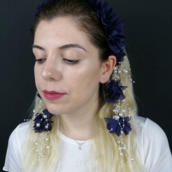 Lacivert Lazer Kesim Çiçekli Taç-LKTC-1008 Lacivert Lazer Kesim Çiçekli Taç-LKTC-1008