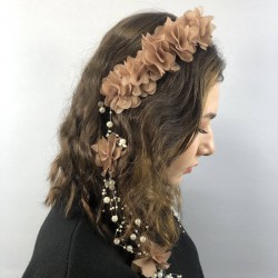 Sütlü Kahverengi Lazer Kesim İncili Taç-LKTC-1014