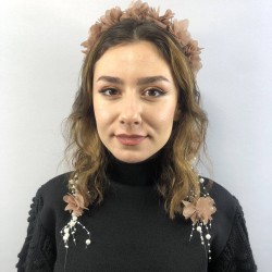 Sütlü Kahverengi Lazer Kesim İncili Taç-LKTC-1014