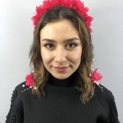 Fuşya Lazer Kesim İncili Taç-LKTC-1015 Fuşya Lazer Kesim İncili Taç-LKTC-1015