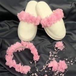 Pembe Çiçekli Lohusa Terliği Ve Çiçekli Taç-LOH-1006 Pembe Çiçekli Lohusa Terliği Ve Çiçekli Taç-LOH-1006