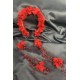 Kırmızı Çiçekli Lohusa Terliği Ve Çiçekli Taç-LOH-1008