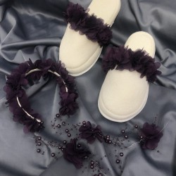 Mor Çiçekli Lohusa Terliği Ve Çiçekli Taç-LOH-1009 Mor Çiçekli Lohusa Terliği Ve Çiçekli Taç-LOH-1009