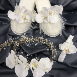 Orkide Tüylü Ve İncili Lohusa Terliği Saç Bandı Taç Seti-LOH-1014 Orkide Tüylü Ve İncili Lohusa Terliği Saç Bandı Taç Seti-LOH-1014
