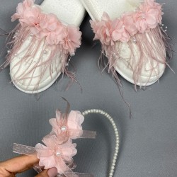 Pudra İncili Lazer Çiçekli Taç Ve Tüylü Lohusa Takımı-LOH-1018 Pudra İncili Lazer Çiçekli Taç Ve Tüylü Lohusa Takımı-LOH-1018